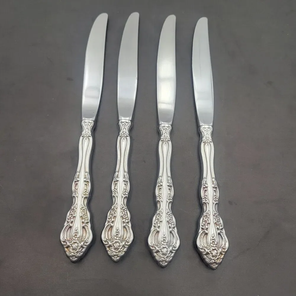 Vintage Oneida Michelangelo Set 4 Cube Dinner Knife Heirloom Stainless Flatware